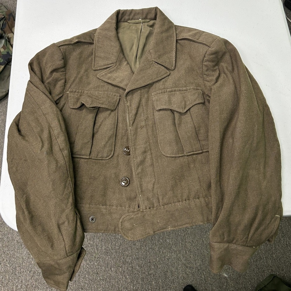 Vintage Military Field Jacket Mens 36R Brown Wool Ike Cropped Uniform Coat